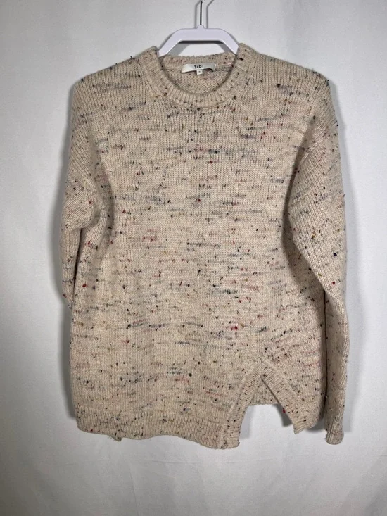 TIBI WOMENS WOOL CONFETTI SPECKLE CREWNECK SWEATER CREAM SMALL - Picture 2 of 6